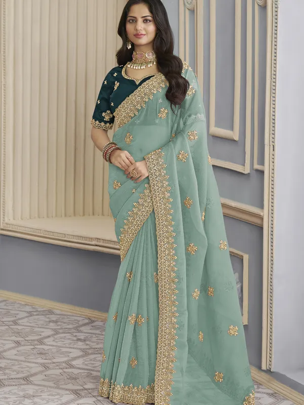 Suha_Womens_Premium_Fashion_Ethnic_Sea_Green_Color_Saree