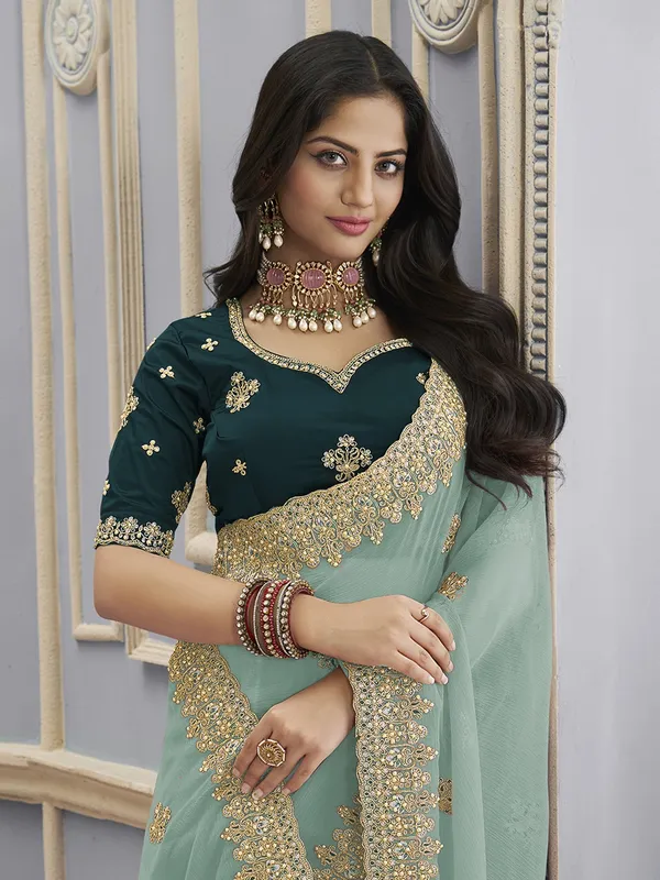 Suha_Womens_Premium_Fashion_Ethnic_Sea_Green_Color_Saree