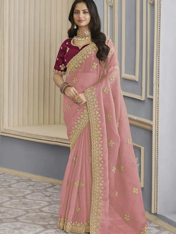 Suha_Womens_Premium_Fashion_Ethnic_Pink_Color_Saree