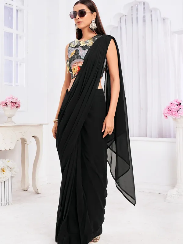 Suha_Womens_Fashion_Ethnic_Ready_to_Wear_Embroidered_Black_Color_Saree