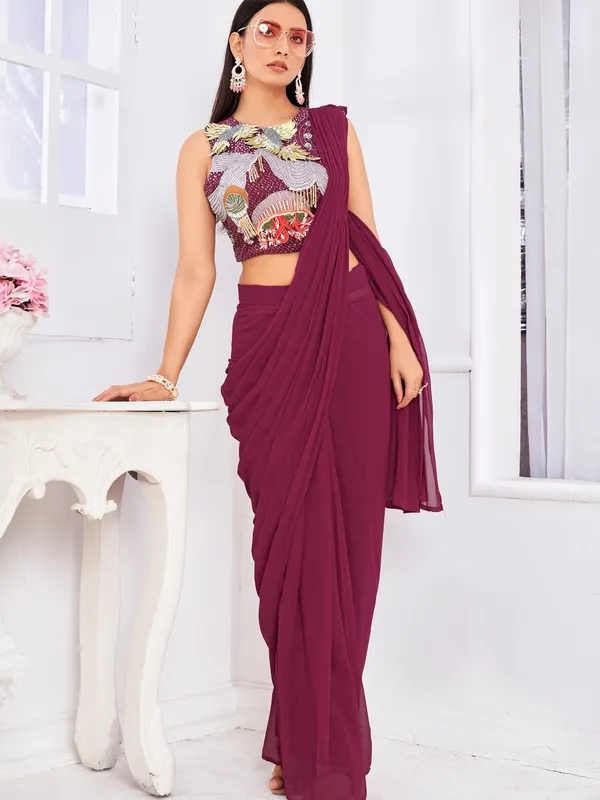 Suha_Womens_Fashion_Ethnic_Ready_to_Wear_Embroidered_Maroon_Color_Saree