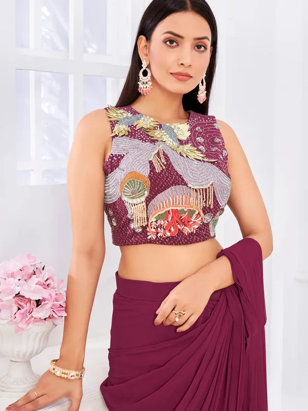 Suha_Womens_Fashion_Ethnic_Ready_to_Wear_Embroidered_Maroon_Color_Saree