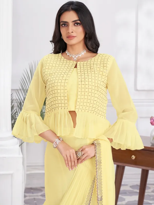 Suha_Womens_Fashion_Ethnic_Ready_to_Wear_Embroidered_Yellow_Color_Saree