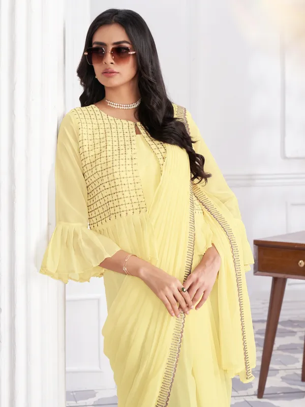 Suha_Womens_Fashion_Ethnic_Ready_to_Wear_Embroidered_Yellow_Color_Saree