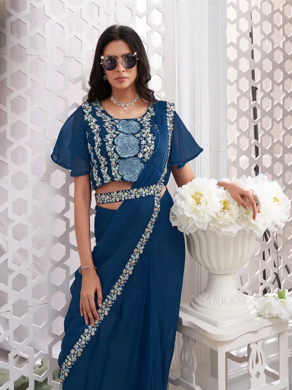 Suha_Womens_Fashion_Ethnic_Ready_to_Wear_Embroidered_Blue_Color_Saree