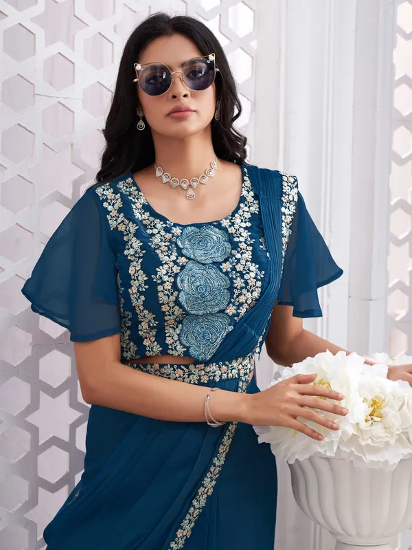 Suha_Womens_Fashion_Ethnic_Ready_to_Wear_Embroidered_Blue_Color_Saree