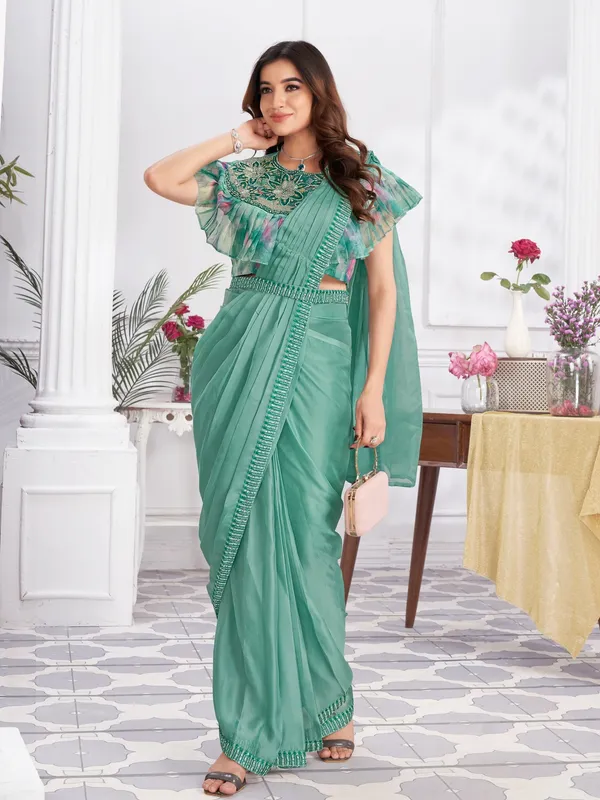 Suha_Womens_Fashion_Ethnic_Ready_to_Wear_Embroidered_Green_Color_Saree