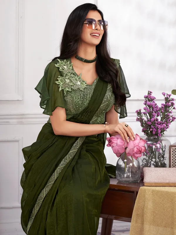Suha_Womens_Fashion_Ethnic_Ready_to_Wear_Embroidered_Olive_Color_Saree