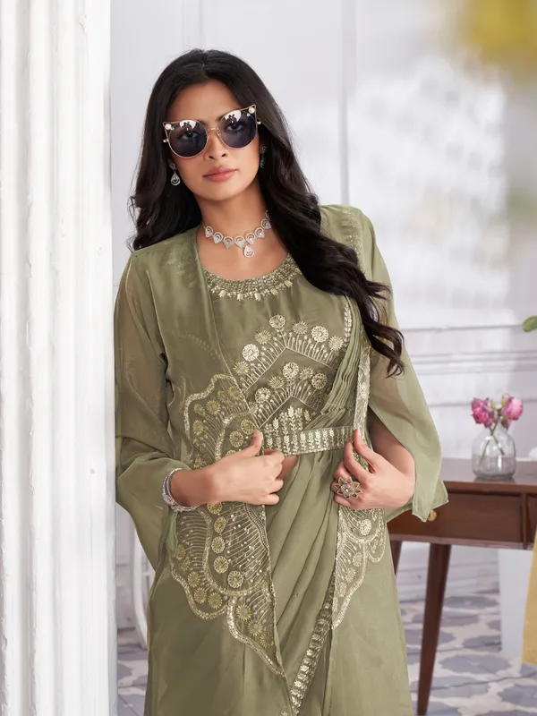 Suha_Womens_Fashion_Ethnic_Ready_to_Wear_Embroidered_Khaki_Color_Saree