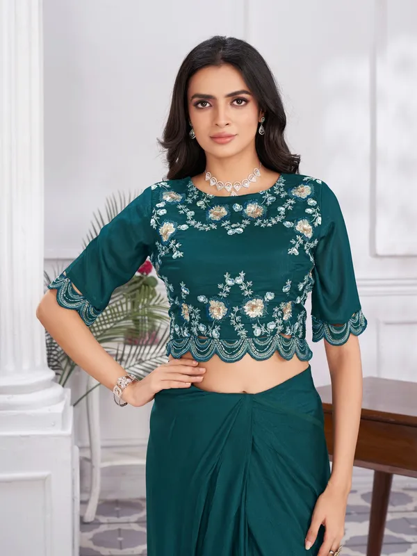 Suha_Womens_Fashion_Ethnic_Ready_to_Wear_Embroidered_Turquoise_Blue_Color_Saree