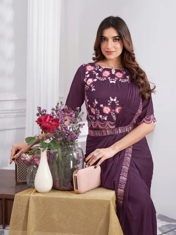 Suha_Womens_Fashion_Ethnic_Ready_to_Wear_Embroidered_Maroon_Color_Saree
