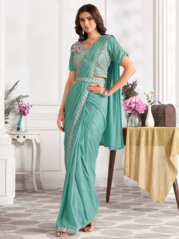 Suha_Womens_Fashion_Ethnic_Ready_to_Wear_Embroidered_Green_Color_Saree