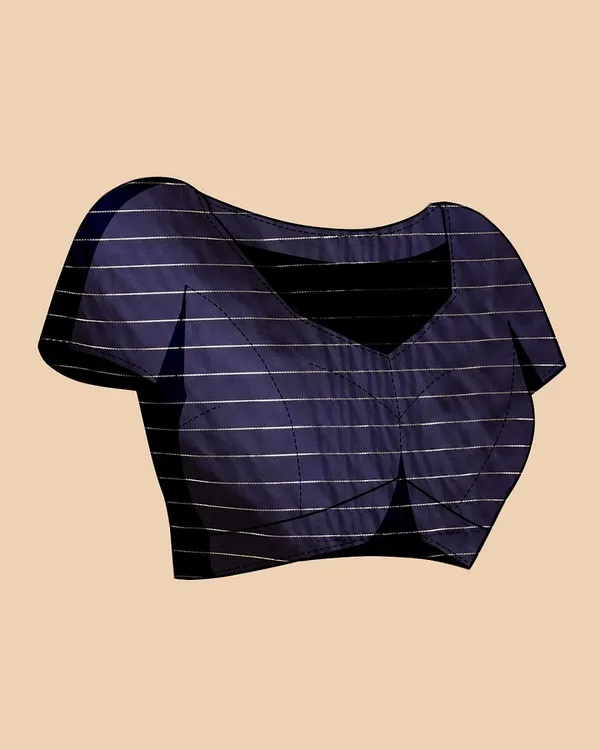 Dark_Blue_Cotton_Silk_Woven_Kanjivaram_Saree_With_Unstitched_Blouse_For_Women