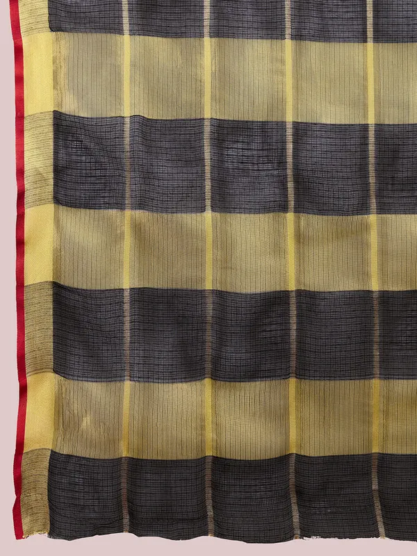 Black_Cotton_Silk_Striped_Banarasi_Saree_With_Unstitched_Blouse_For_Women