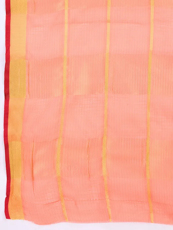 Orange_Cotton_Silk_Striped_Bandhani_Saree_With_Unstitched_Blouse_For_Women