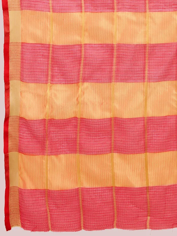 Red_Cotton_Silk_Striped_Patola_Saree_With_Unstitched_Blouse_For_Women