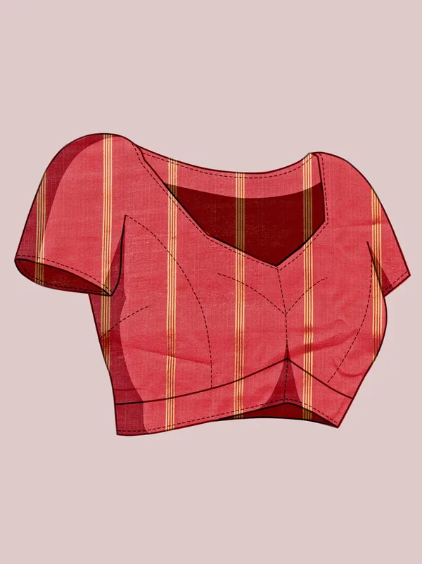 Orange_Cotton_Silk_Striped_Kota_Doria_Saree_With_Unstitched_Blouse_For_Women