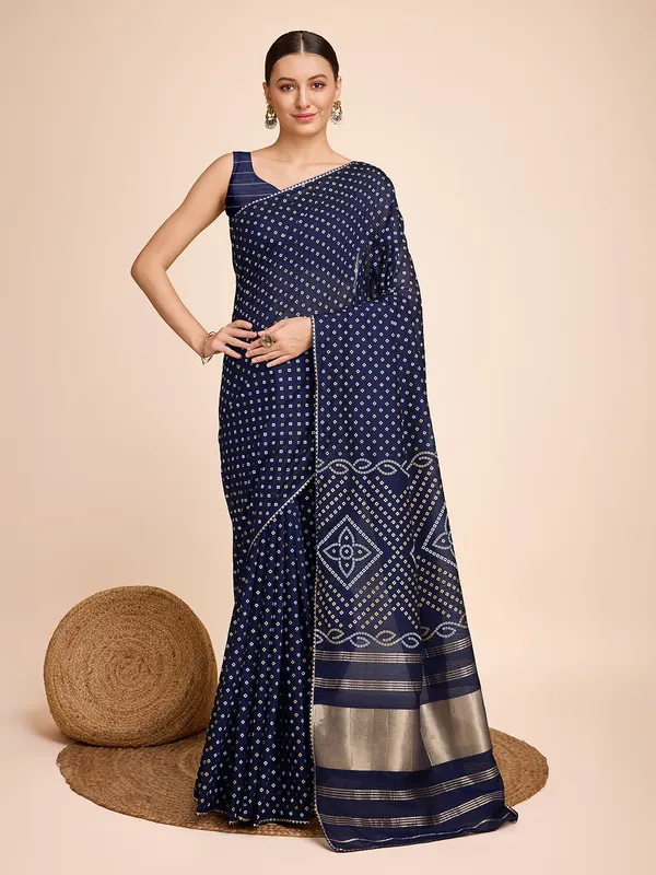 Dark_Blue_Cotton_Silk_Printed_Kota_Doria_Saree_With_Unstitched_Blouse_For_Women
