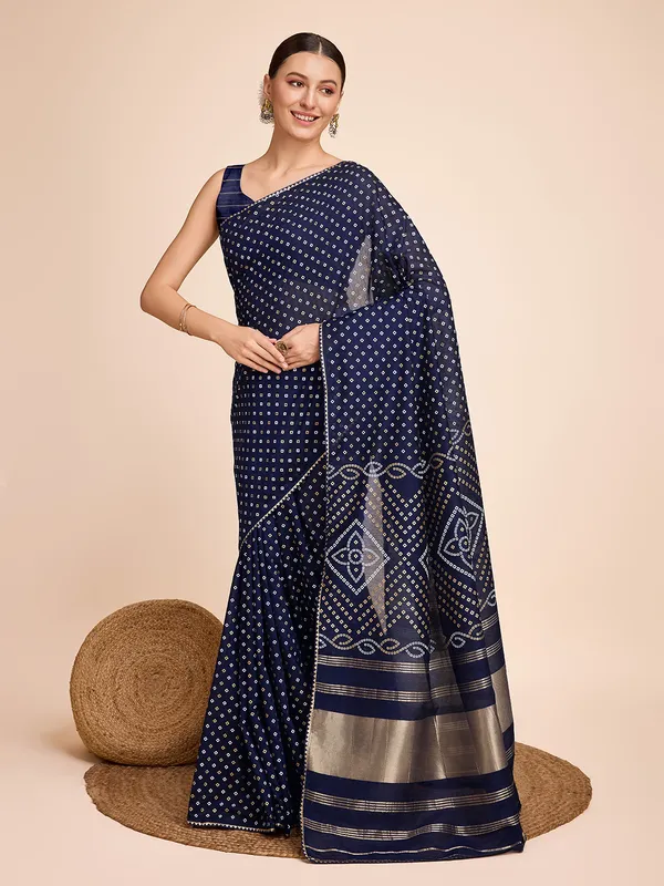 Dark_Blue_Cotton_Silk_Printed_Kota_Doria_Saree_With_Unstitched_Blouse_For_Women