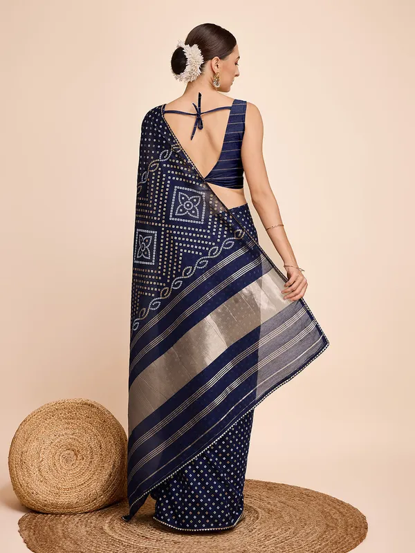 Dark_Blue_Cotton_Silk_Printed_Kota_Doria_Saree_With_Unstitched_Blouse_For_Women