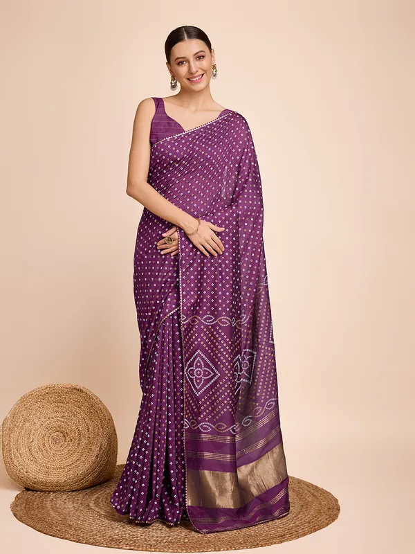 Purple_Cotton_Silk_Printed_Bandhani_Saree_With_Unstitched_Blouse_For_Women