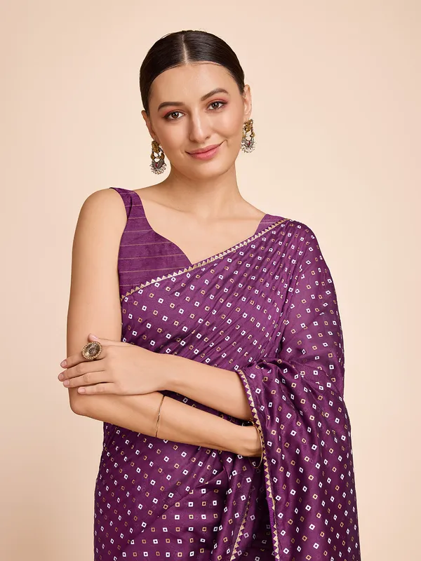 Purple_Cotton_Silk_Printed_Bandhani_Saree_With_Unstitched_Blouse_For_Women