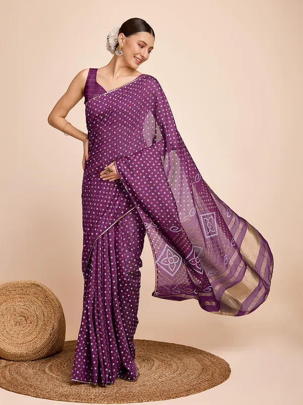 Purple_Cotton_Silk_Printed_Bandhani_Saree_With_Unstitched_Blouse_For_Women