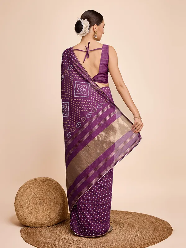 Purple_Cotton_Silk_Printed_Bandhani_Saree_With_Unstitched_Blouse_For_Women