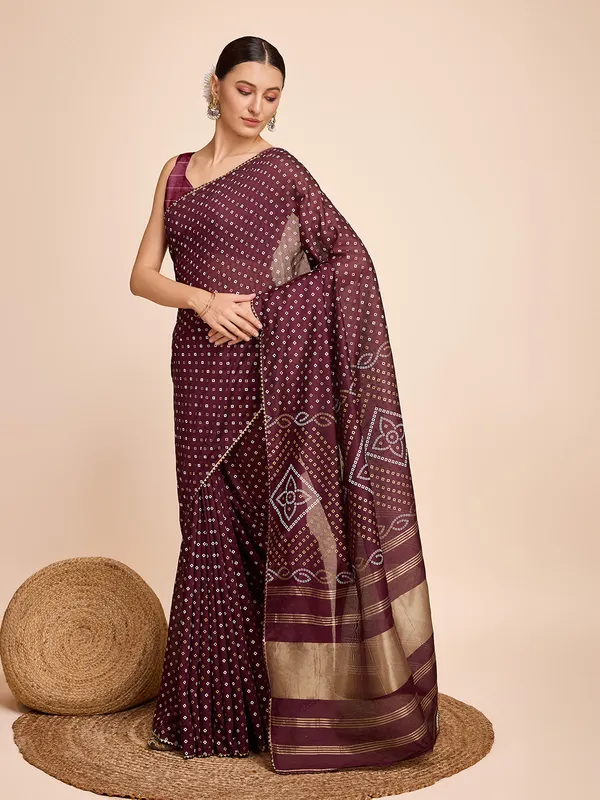 Maroon_Cotton_Silk_Printed_Bandhani_Saree_With_Unstitched_Blouse_For_Women
