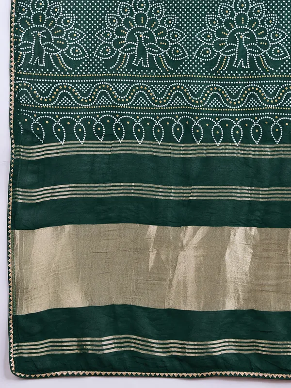 Green_Cotton_Silk_Printed_Bandhani_Saree_With_Unstitched_Blouse_For_Women