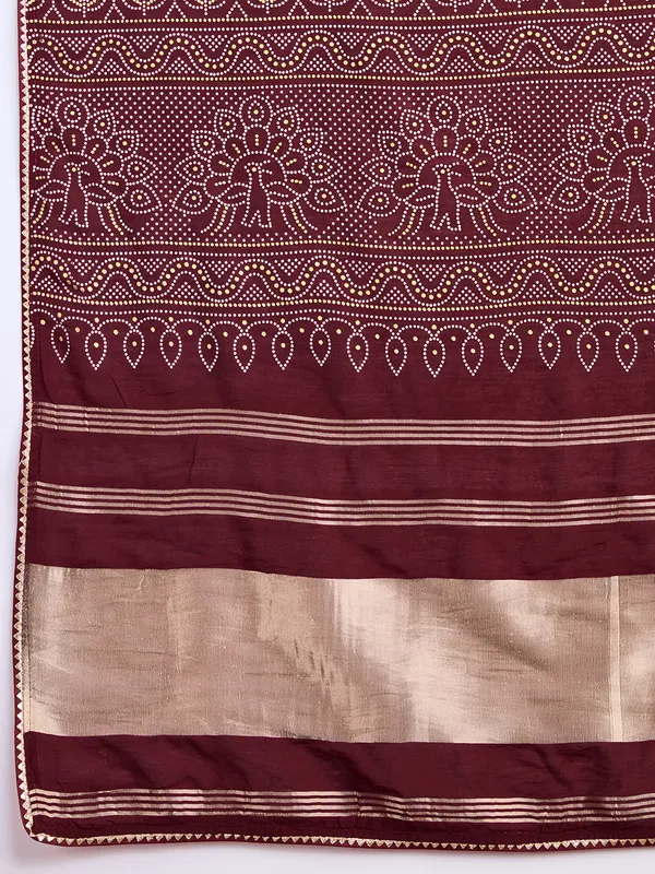 Maroon_Cotton_Silk_Printed_Bandhani_Saree_With_Unstitched_Blouse_For_Women