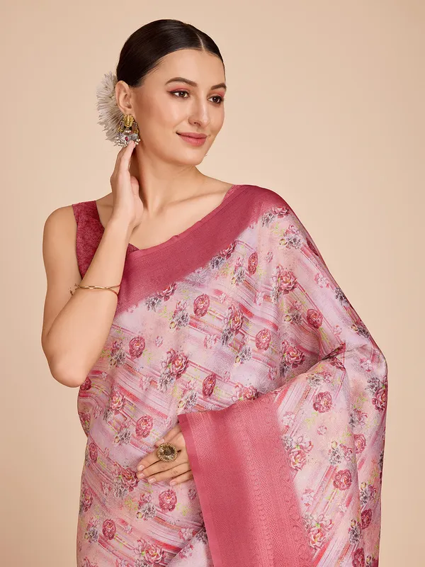 Orange_Cotton_Silk_Printed_Patola_Saree_With_Unstitched_Blouse_For_Women