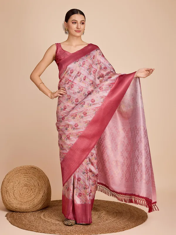 Orange_Cotton_Silk_Printed_Patola_Saree_With_Unstitched_Blouse_For_Women