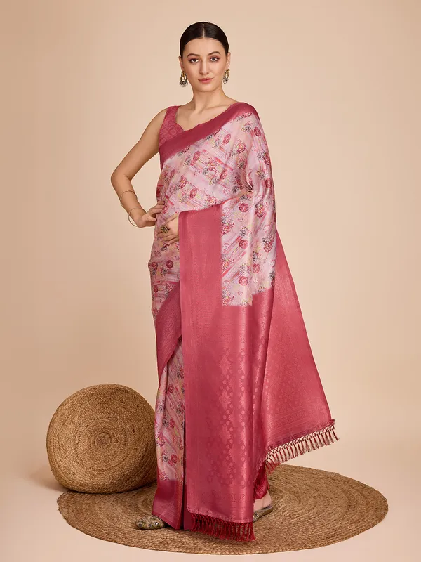 Orange_Cotton_Silk_Printed_Patola_Saree_With_Unstitched_Blouse_For_Women