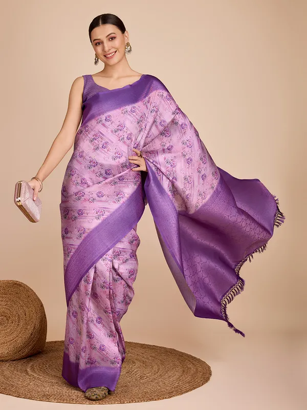 Purple_Cotton_Silk_Printed_Kota_Doria_Saree_With_Unstitched_Blouse_For_Women