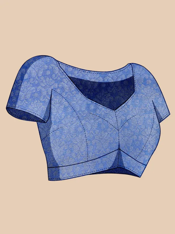 Blue_Cotton_Silk_Printed_Kota_Doria_Saree_With_Unstitched_Blouse_For_Women