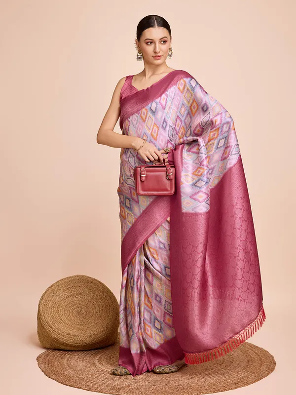 Orange_Cotton_Silk_Printed_Kota_Doria_Saree_With_Unstitched_Blouse_For_Women
