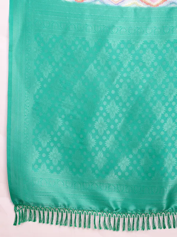 Green_Cotton_Silk_Printed_Kota_Doria_Saree_With_Unstitched_Blouse_For_Women