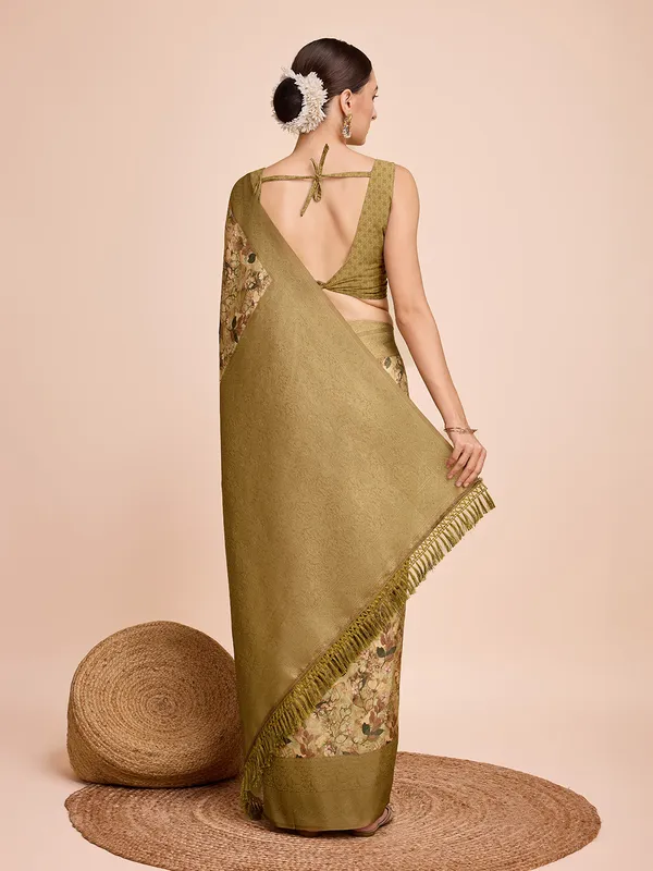 Gold_Cotton_Silk_Printed_Kota_Doria_Saree_With_Unstitched_Blouse_For_Women