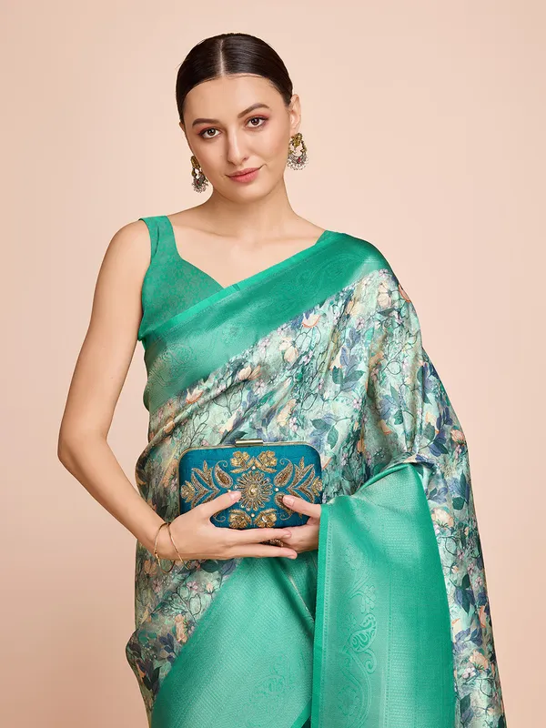 Green_Cotton_Silk_Printed_Kota_Doria_Saree_With_Unstitched_Blouse_For_Women