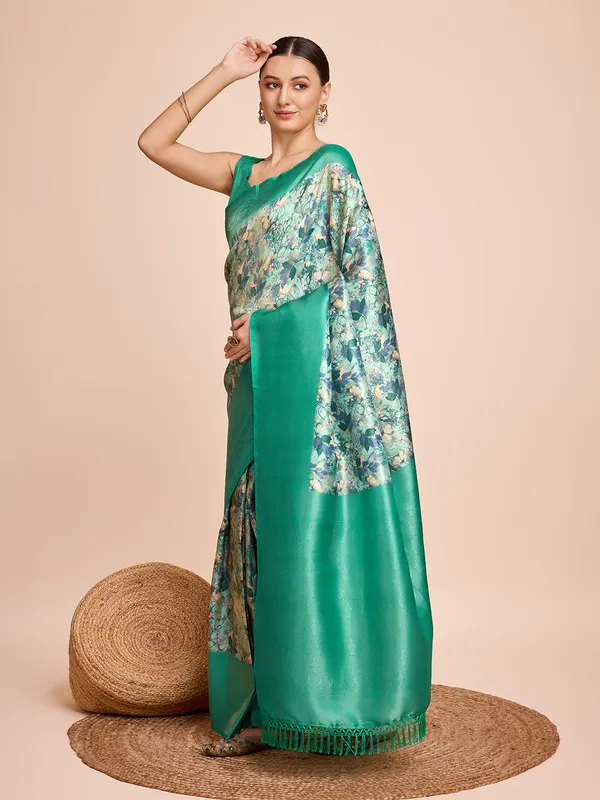 Green_Cotton_Silk_Printed_Kota_Doria_Saree_With_Unstitched_Blouse_For_Women
