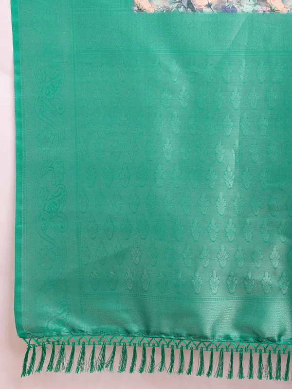 Green_Cotton_Silk_Printed_Kota_Doria_Saree_With_Unstitched_Blouse_For_Women