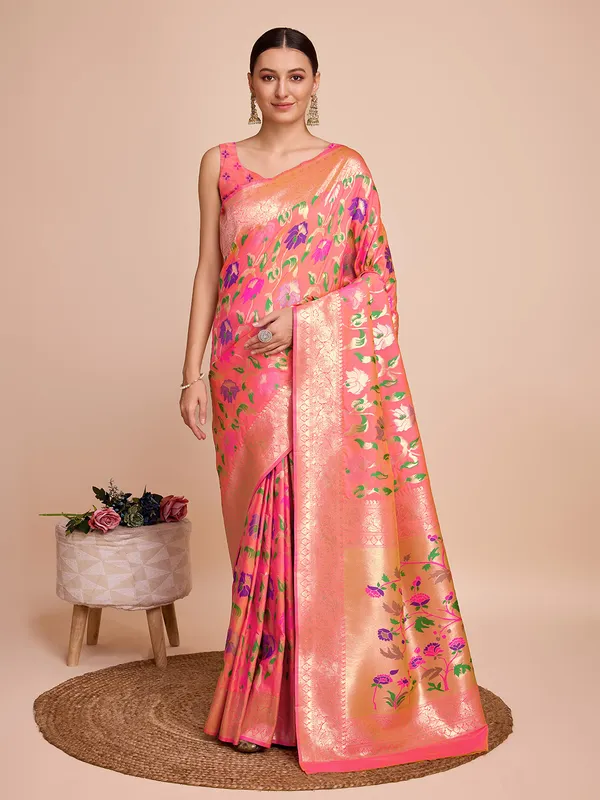 Orange_Cotton_Silk_Woven_Kota_Doria_Saree_With_Unstitched_Blouse_For_Women