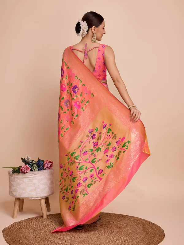 Orange_Cotton_Silk_Woven_Kota_Doria_Saree_With_Unstitched_Blouse_For_Women