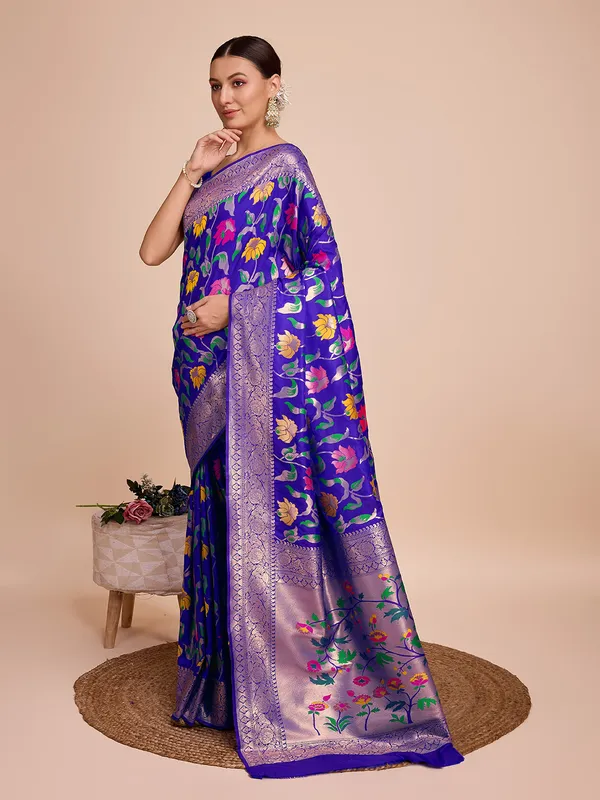 Blue_Cotton_Silk_Woven_Kota_Doria_Saree_With_Unstitched_Blouse_For_Women