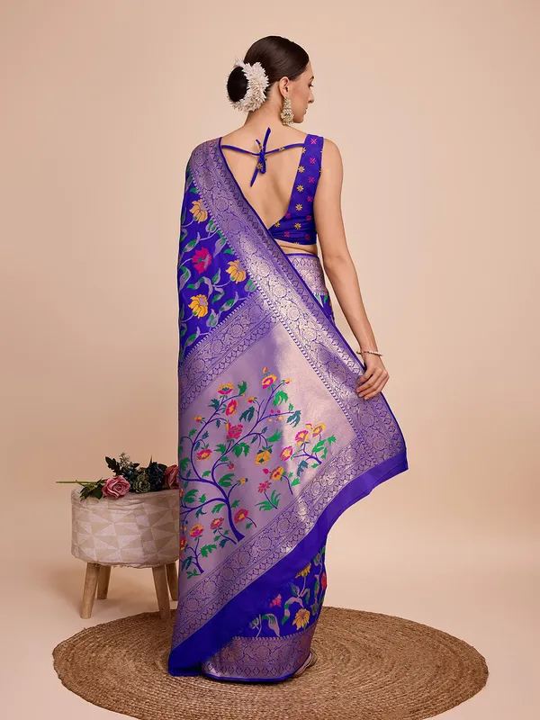 Blue_Cotton_Silk_Woven_Kota_Doria_Saree_With_Unstitched_Blouse_For_Women