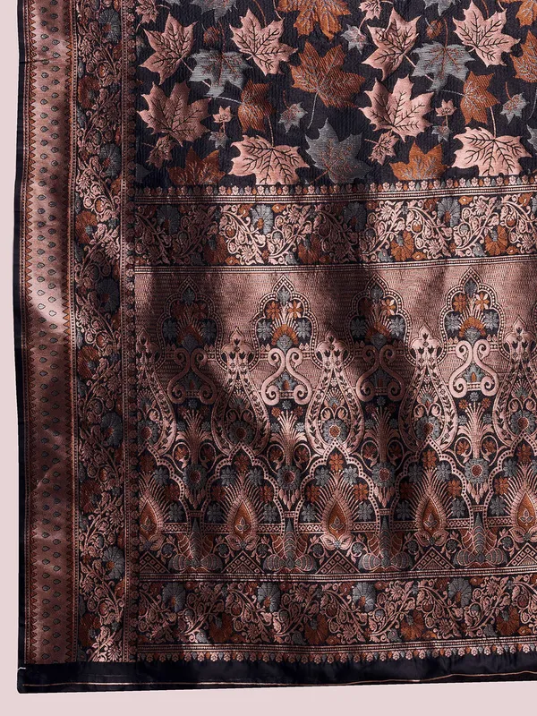 Black_Cotton_Silk_Woven_Kanjivaram_Saree_With_Unstitched_Blouse_For_Women