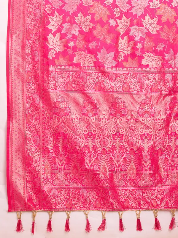 Pink_Cotton_Silk_Woven_Kanjivaram_Saree_With_Unstitched_Blouse_For_Women