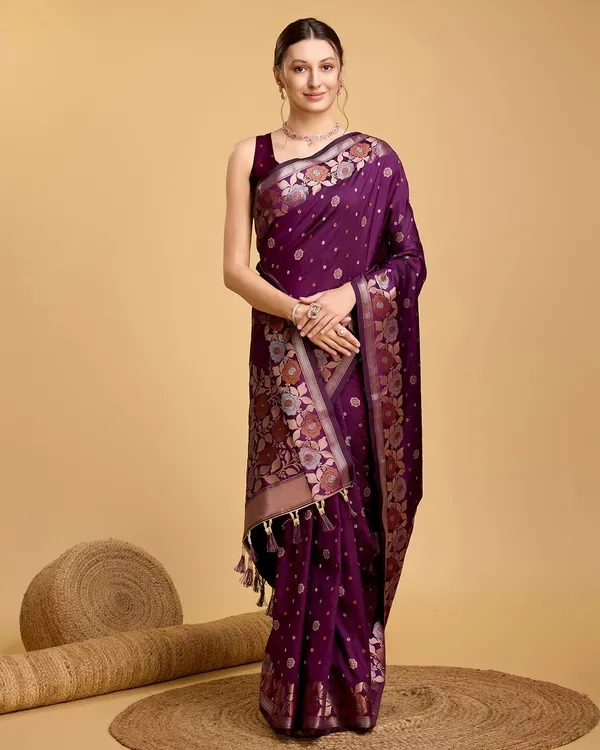 Purple_Cotton_Silk_Woven_Kanjivaram_Saree_With_Unstitched_Blouse_For_Women
