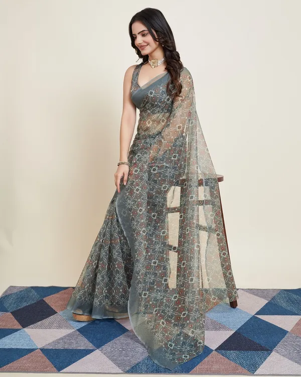 Grey_Cotton_Silk_Printed_Banarasi_Saree_With_Unstitched_Blouse_For_Women